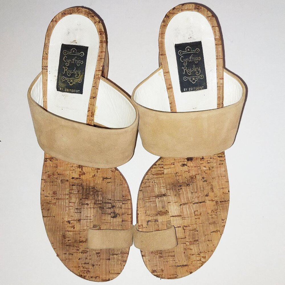 Cynthia Rowley Heel Sandals Suede and Cork Look size 9B